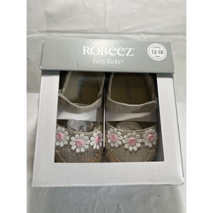 Robeez Baby Walker Shoes Tan With Flowers New Size 12-18 Months New